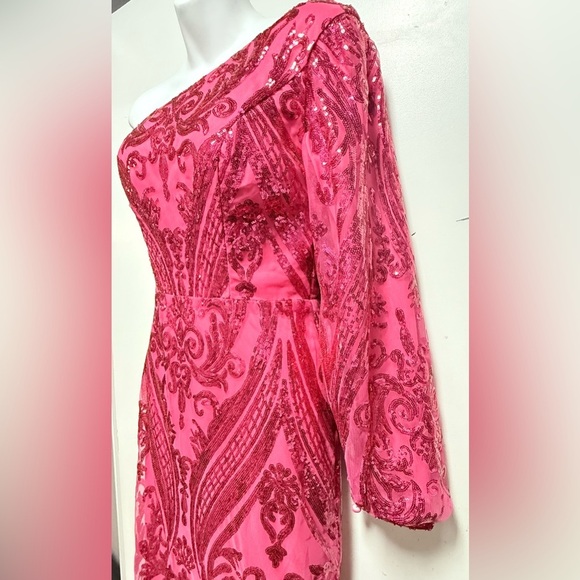 Source Unknown Pink Sequin One-Shoulder Gown - Picture 4 of 10